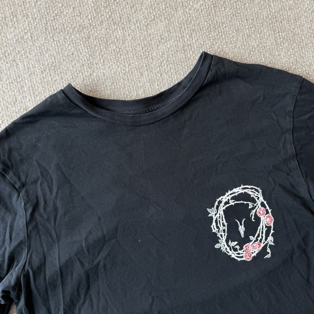 AllSaints Rose Skull Crew T-Shirt Men's Black Graphic Size Small